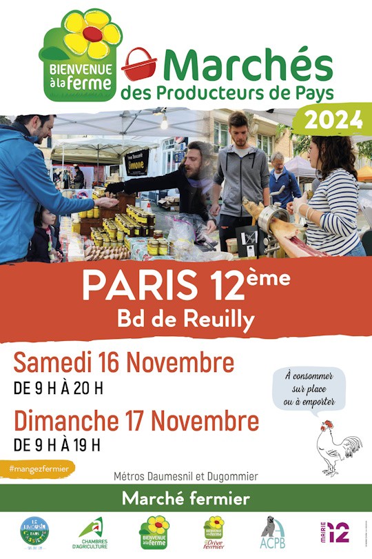 Retrouvez-nous au Marché des Producteurs de Pays les 16 et 17 novembre 2024, Boulevard Reuilly, Pari